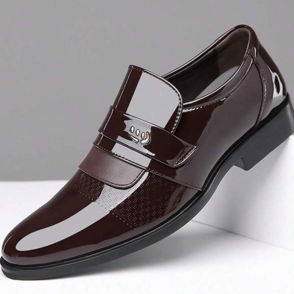 Kixshopping Men Oxford Slip On Dress Shoes Brown Gold Business Formal Size 10.5